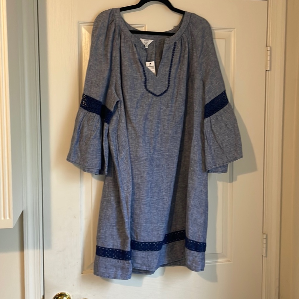 crown & ivy Blue Chambray Tunic Dress with Navy Trim